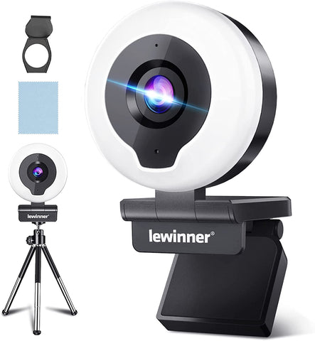 Lewinner 2K Webcam with Ring Light & Tripod & Microphone