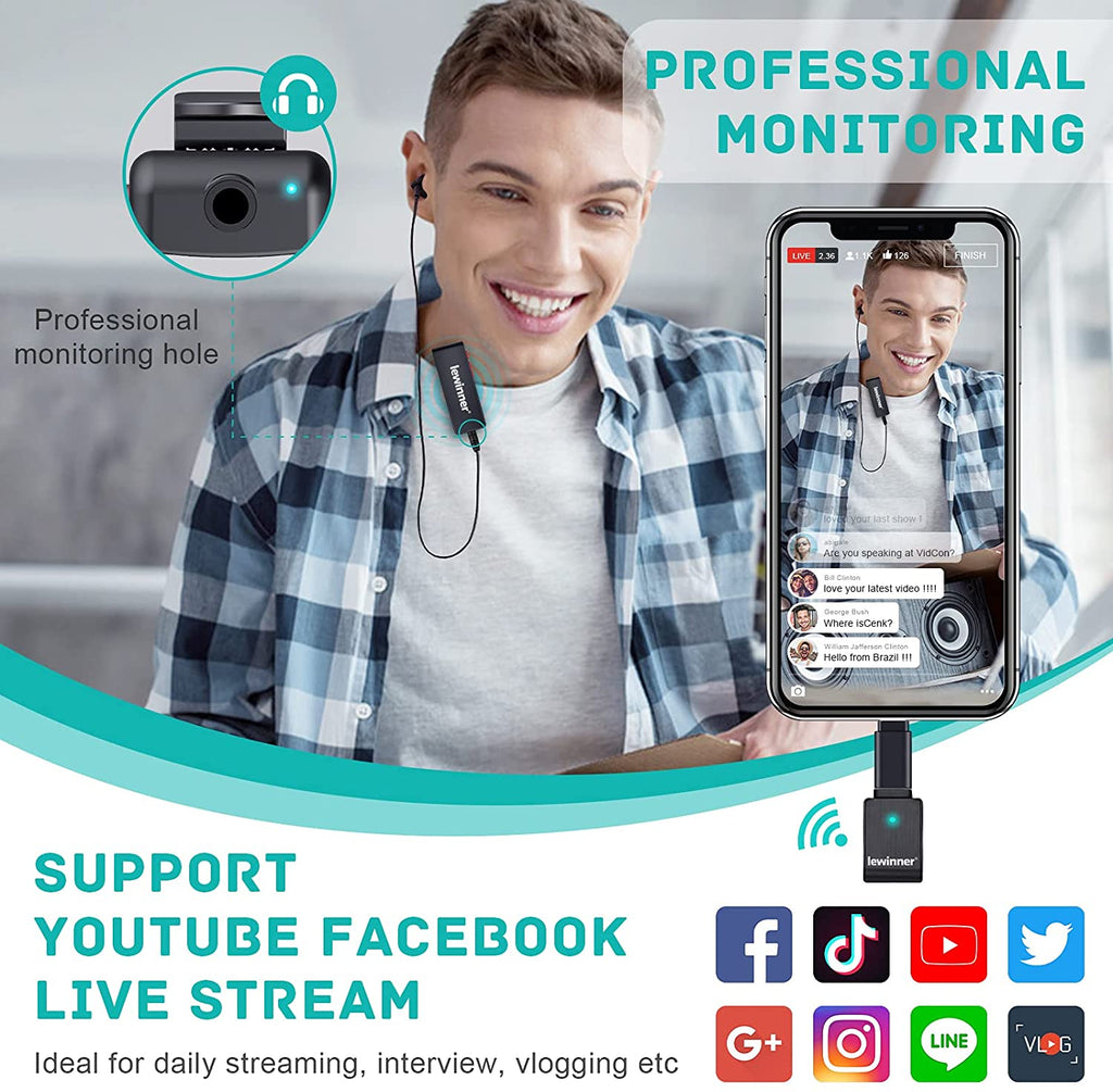 Lewinner Wireless Lavalier Microphone for iOS and Android (WM2) Leereel